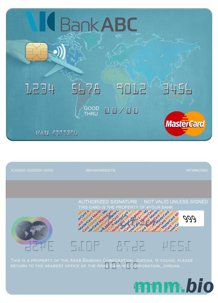 Jordan Arab Banking Corporation przykład karty mastercard w formacie PSD